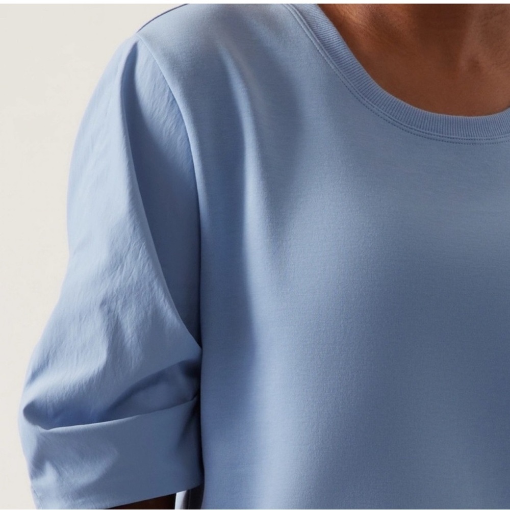 NEW Athleta women’s Harlow Hybrid Heron Blue color puff sleeve shirt top XXS XS - Picture 2 of 9